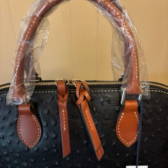 BRAND NEW DOONEY & BOURKE STILL IN PLASTIC: BLACK OSTRICH ZIP ZIP SATCHEL: - Picture 6 of 9